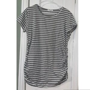 EUC Gray Striped Women's Top With Ruched Sides